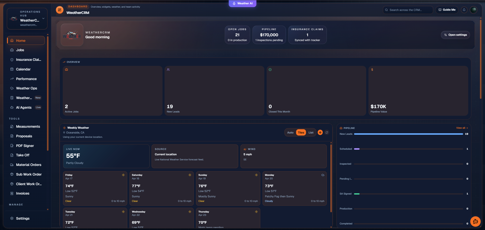 WeatherCRM Dashboard